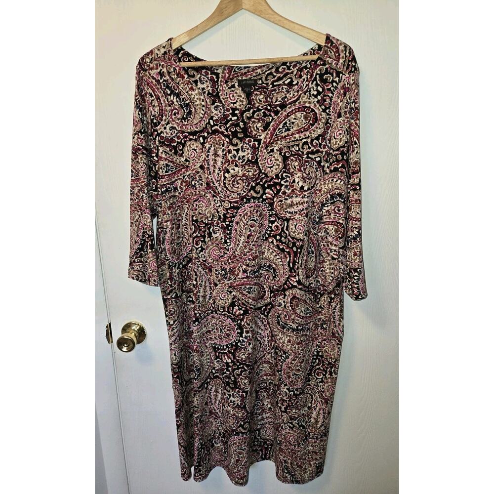 J. Jill 2X Wherever Collection Black and Pink Paisley Midi Dress Modest